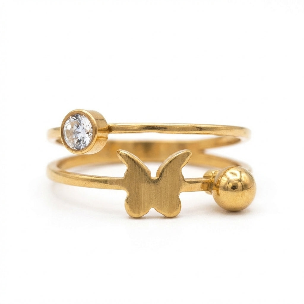 Inel fluture, zirconiu Oțel Inoxidabil Auriu - Hipoalergenic