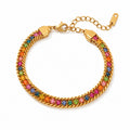 Brățară Zirconii Multicolore Lanț Dublu Oțel Inoxidabil 17.5 cm Placată Aur 18K PVD - BF1028 - Hipoalergenică