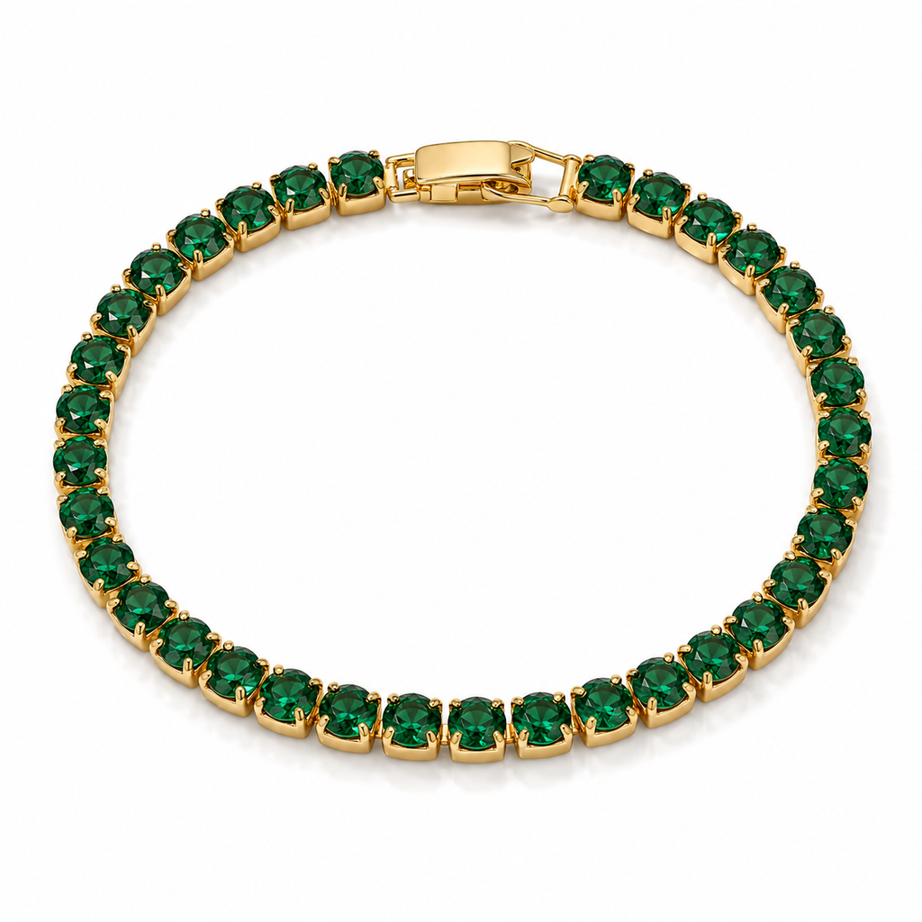 Brățară Tennis 3mm Pietre verzi geometrice Oțel Inoxidabil 18 cm Placat Aur 18K PVD - BF1115 - Hipoalergenică