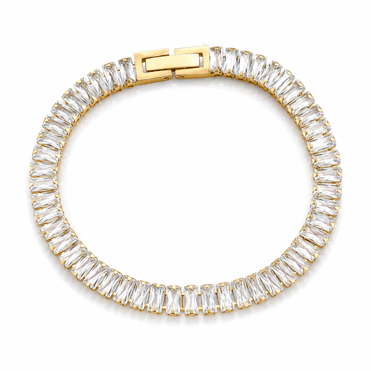 Brățară Tennis Pietre dreptunghiulare aliniate Inox 6mm Placat Aur 18K PVD - Hipoalergenică - BF1116
