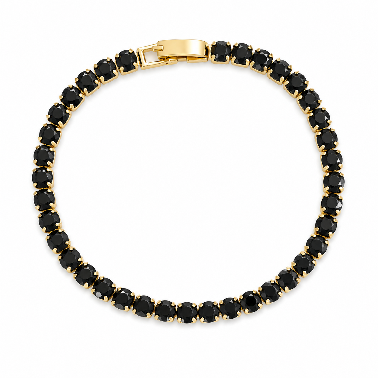 Brățară Tennis cu Zirconii Negre Fațetate 4mm Oțel Inoxidabil Placat Aur 18K PVD - Hipoalergenică - BF1120 - imagine produs premium