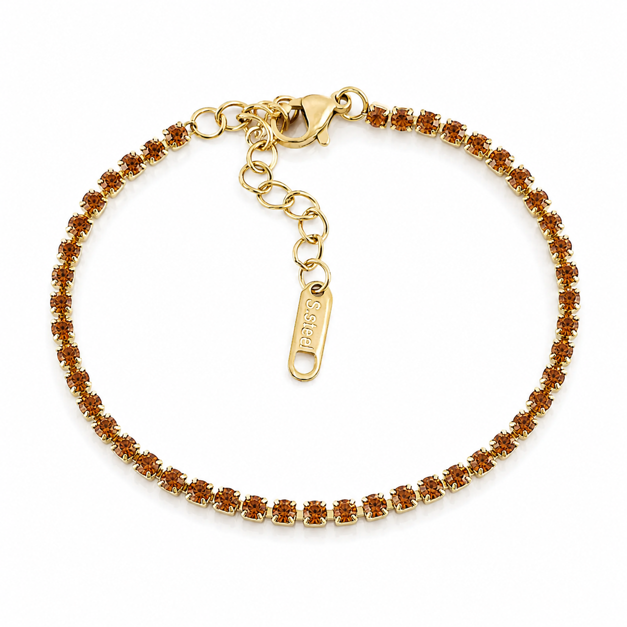 Brățară Tennis cu Zirconii Chihlimbar 2mm Oțel Inoxidabil Placat Aur 18K PVD - Hipoalergenică - BF1121