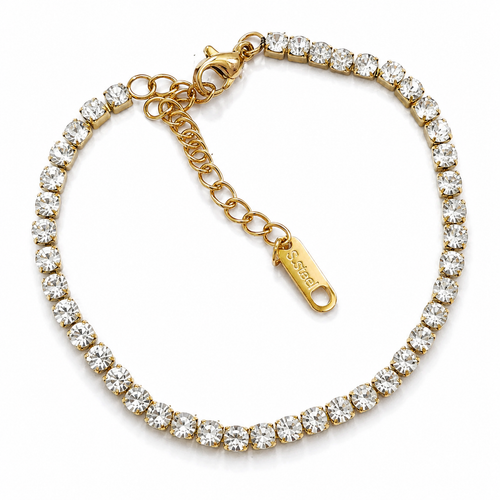 Brățară Tennis 3mm sirag pietre rotunde albe Inox 16 cm Placat Aur 18K PVD - Hipoalergenică - BF1122