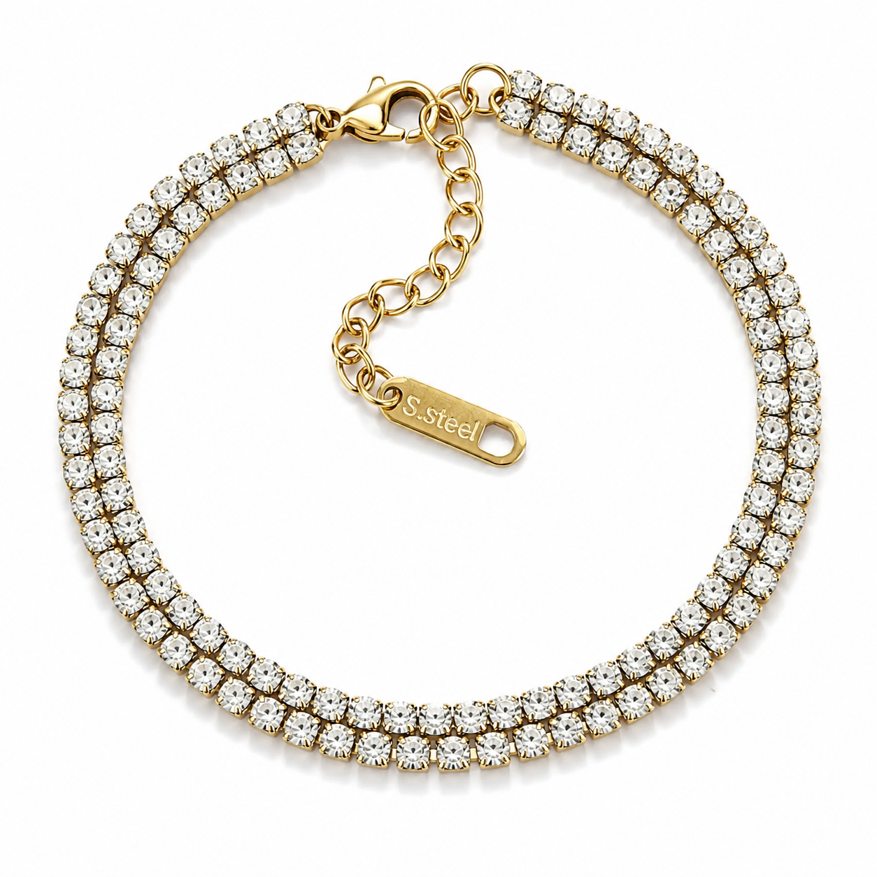 Brățară Tennis 2 x 2mm Rânduri duble pietre sclipitoare Inox Placat Aur 18K PVD - Hipoalergenică - BF1127