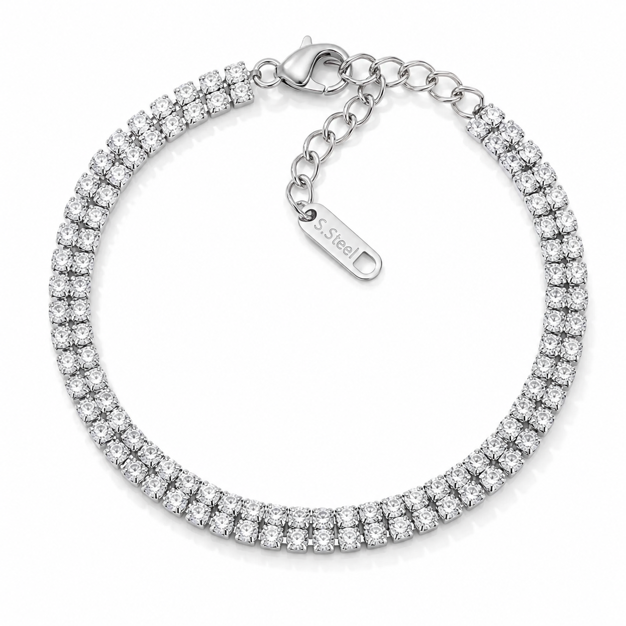 Brățară Tennis 2 x 3mm Șir dublu zirconii cubice Oțel Inoxidabil 16 cm - BF1173 - Hipoalergenică