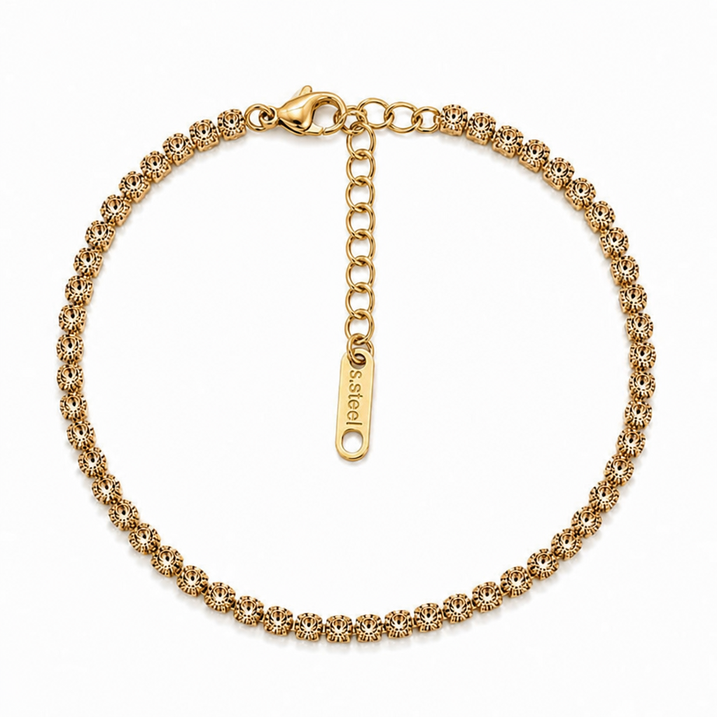 Brățară Tennis șir pietre sclipitoare Oțel Inoxidabil 2mm Placat Aur 18K PVD - Hipoalergenică - BF1178