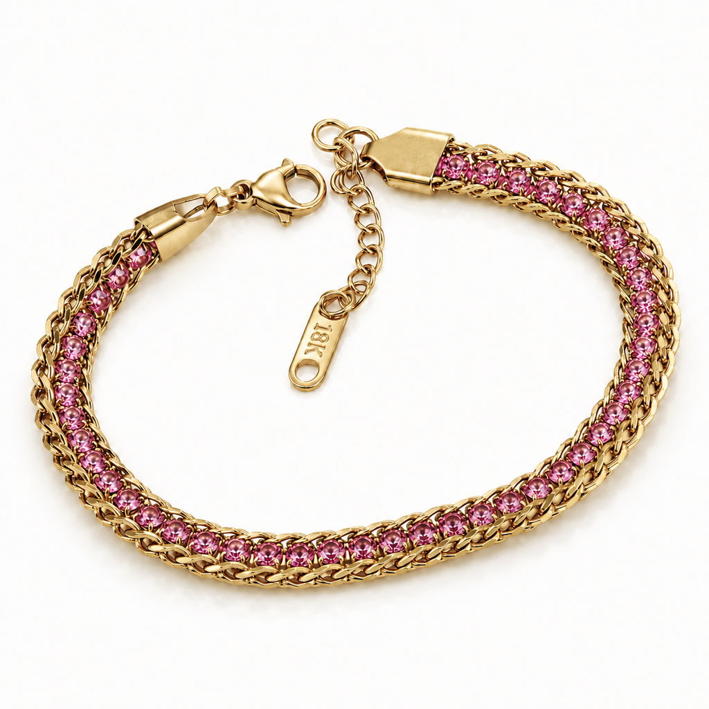 Brățară Tennis 3mm Zirconiu Oțel Inoxidabil 17.5 cm Placat Aur 18K PVD - BF1180 - Hipoalergenică