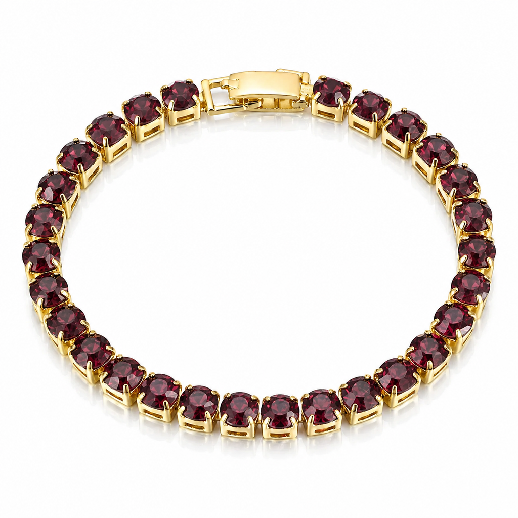 Brățară Tennis pietre rotunde Magenta Oțel Inoxidabil 4mm Placat Aur 18K PVD - Hipoalergenică - BF1186