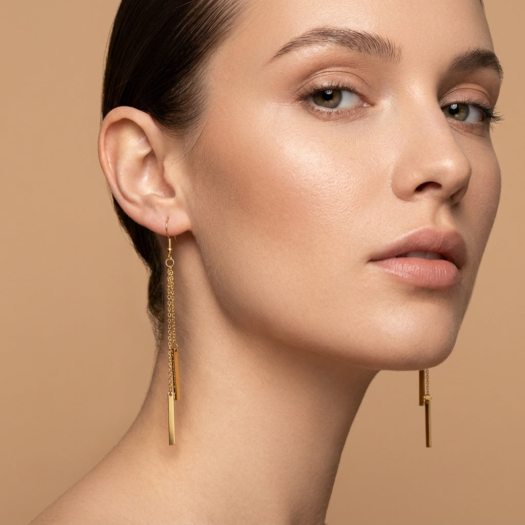Cercei Design cu bare 8.5 cm Oțel Inoxidabil Placat Aur 18K PVD - Hipoalergenici - CM1326