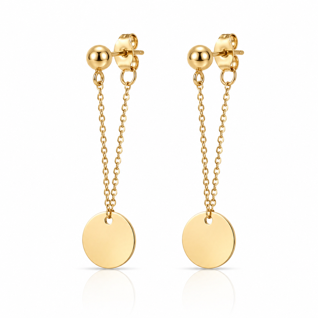 Cercei Lanț cu Bănuț Oțel Inoxidabil 4.2 cm Placat Aur 18K PVD - Hipoalergenici - CM1352