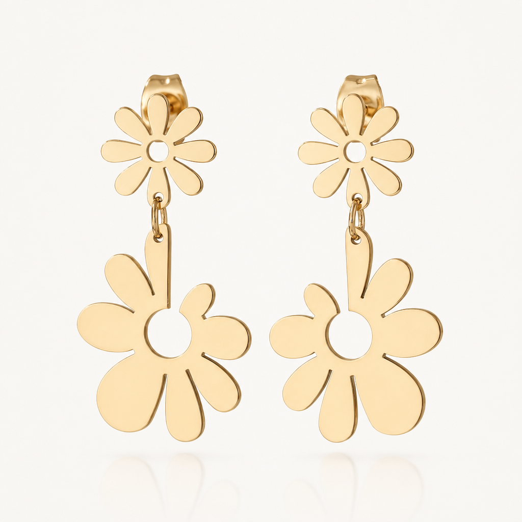 Cercei Flori Decupate Oțel Inoxidabil 3.2 cm Placat Aur 18K PVD - Hipoalergenici - CM1449