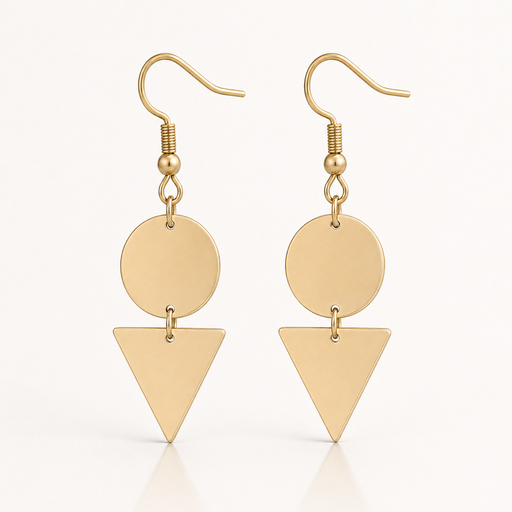 Cercei Cerc și Triunghi Geometric 4 cm Oțel Inoxidabil Placat Aur 18K PVD - Hipoalergenici - CM1453