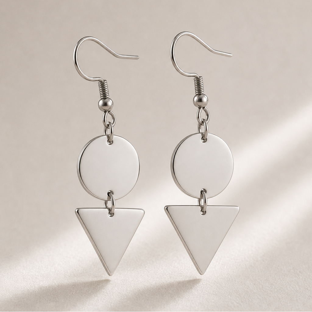 Cercei Cerc și Triunghi Geometric Oțel Inoxidabil 4 cm - Hipoalergenici - CM1454