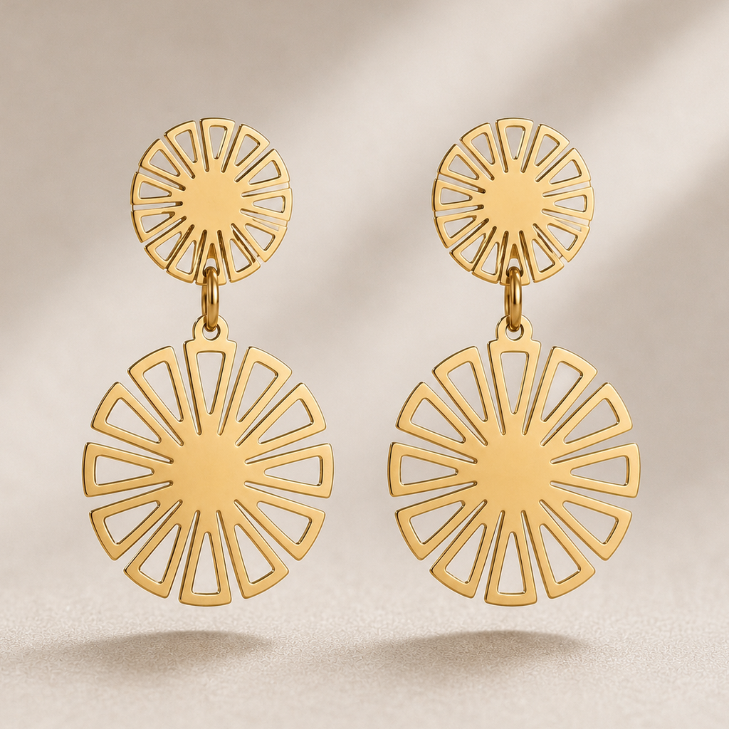 Cercei Model Geometric Oțel Inoxidabil 3 cm Placat Aur 18K PVD - Hipoalergenici - CM1456