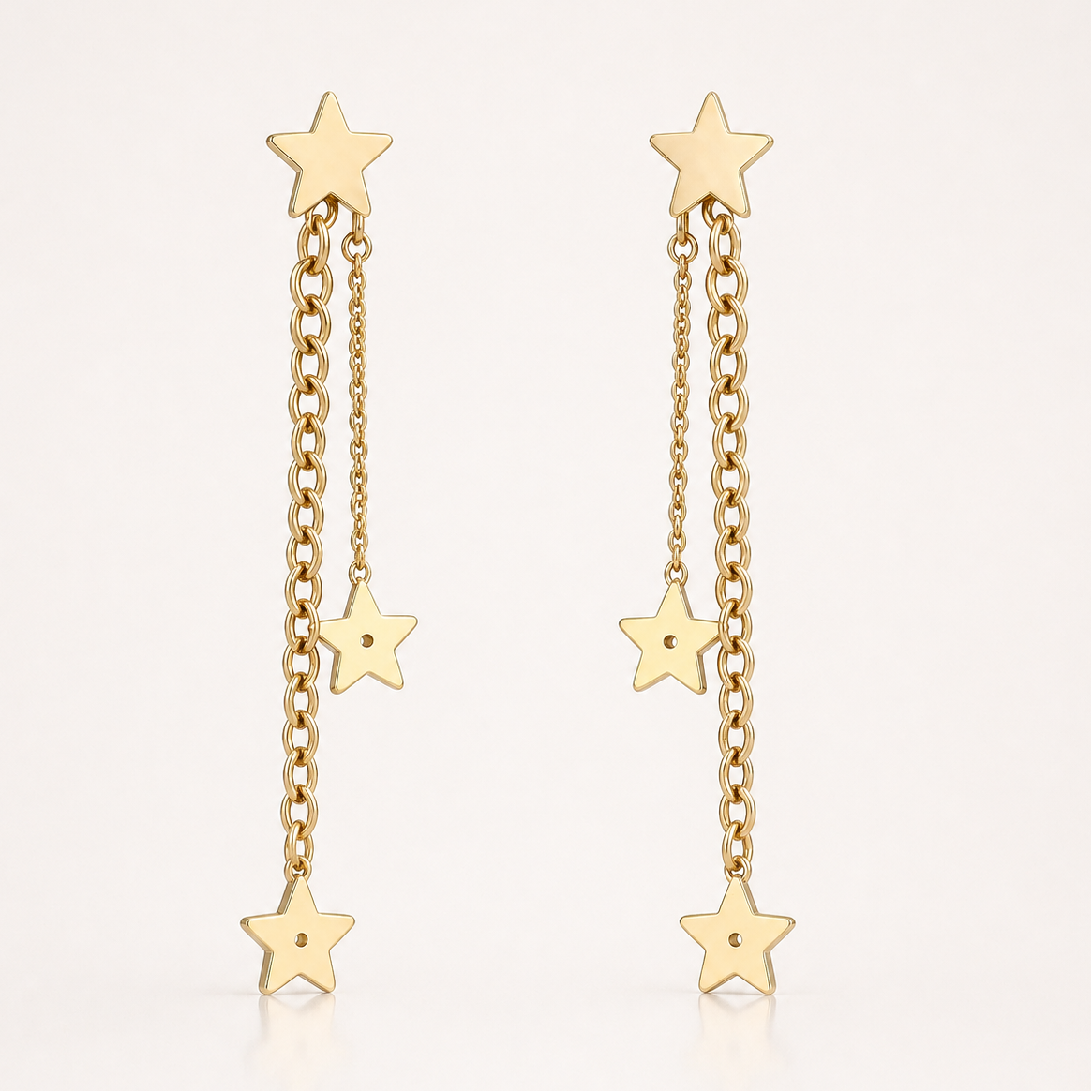 Cercei cu Stele și Lanțuri 6.5 cm Oțel Inoxidabil Placat Aur 18K PVD - Hipoalergenici - CM1463