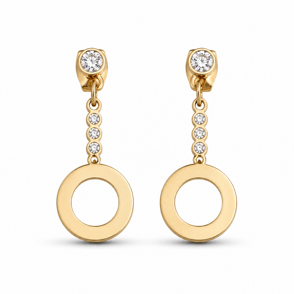 Cercei Pandantiv Cerc cu Zirconii Oțel Inoxidabil Placat Aur 18K PVD 2.5 cm - CM1471 - Hipoalergenici