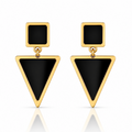 Cercei Statement Geometrici cu Email Negru 4 cm Oțel Inoxidabil Placat Aur 18K PVD - Hipoalergenici - CM1473