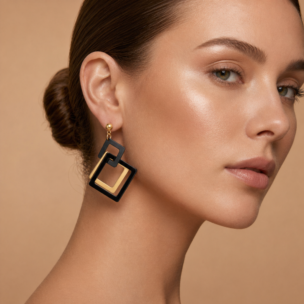 Cercei Design Geometric Oțel Inoxidabil Placat Aur 18K PVD - Hipoalergenici - CM1536