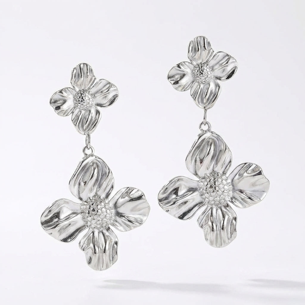 Cercei Flori Stilizate Oțel Inoxidabil 5.5cm - Hipoalergenici - CM1618