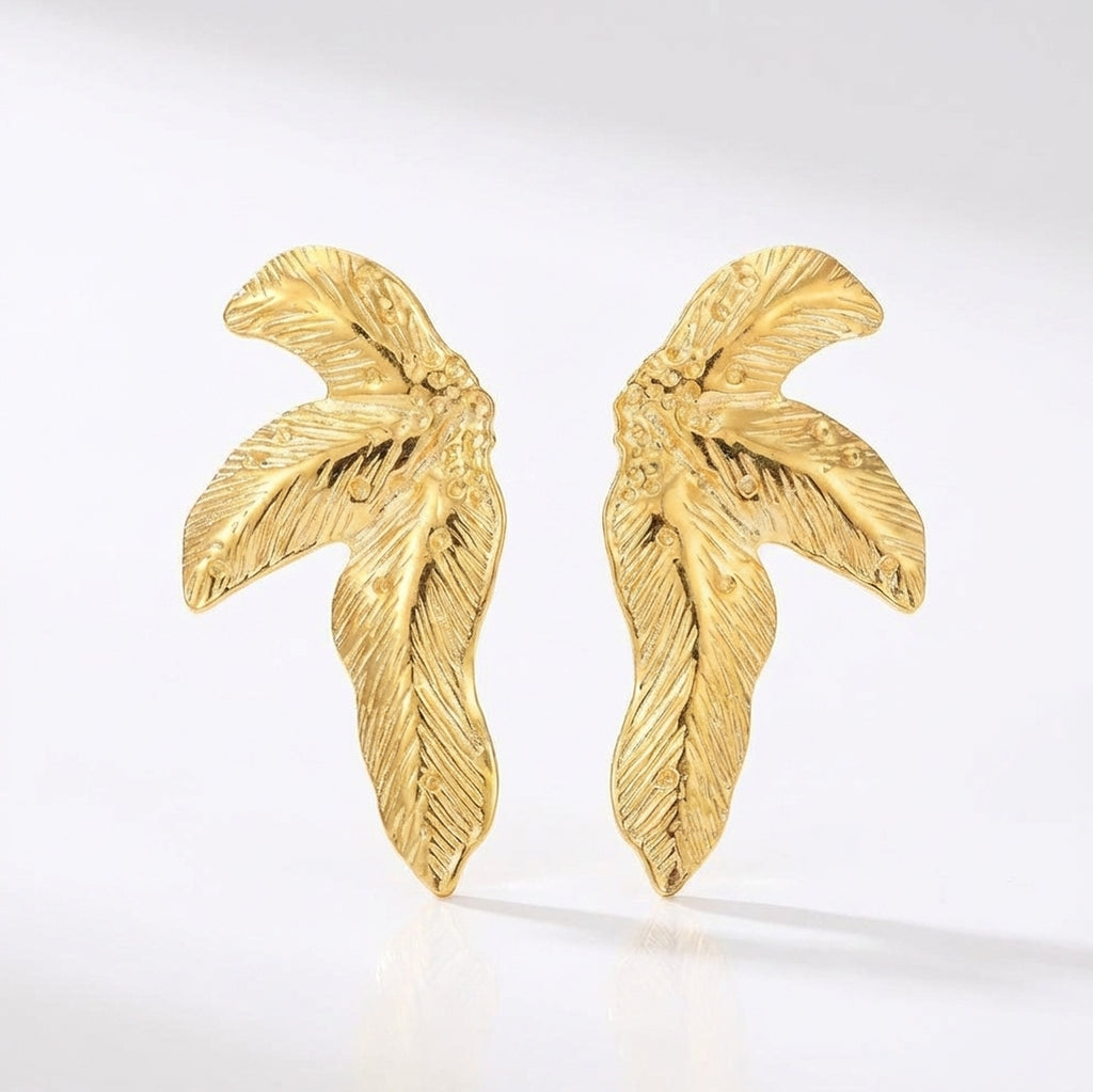 Cercei Frunză cu Biluțe 4.8cm Oțel Inoxidabil Placat Aur 18K PVD - Hipoalergenici - CM1643