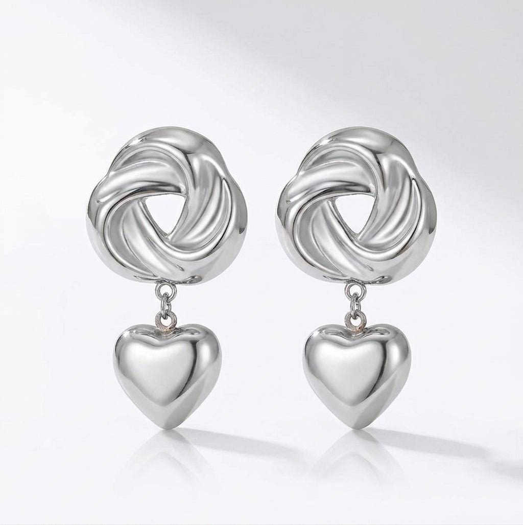 Cercei Nod Geometric cu Inimioară Oțel Inoxidabil 4.3cm - Hipoalergenici - CM1666