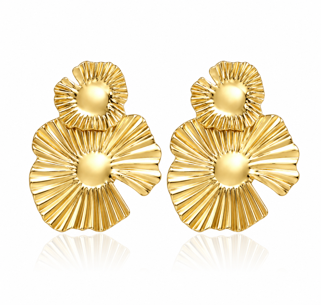 Cercei Statement Floare Daisy Dublu Oțel Inoxidabil 7.8 cm Placat Aur 18K PVD - Hipoalergenici - CM1675