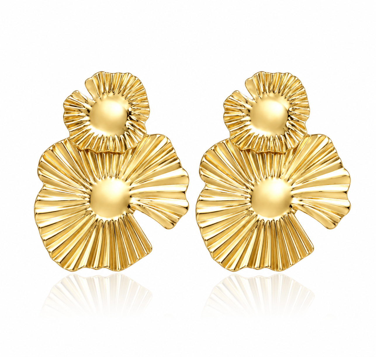 Cercei Statement Floare Daisy Dublu Oțel Inoxidabil 7.8 cm Placat Aur 18K PVD - Hipoalergenici - CM1675