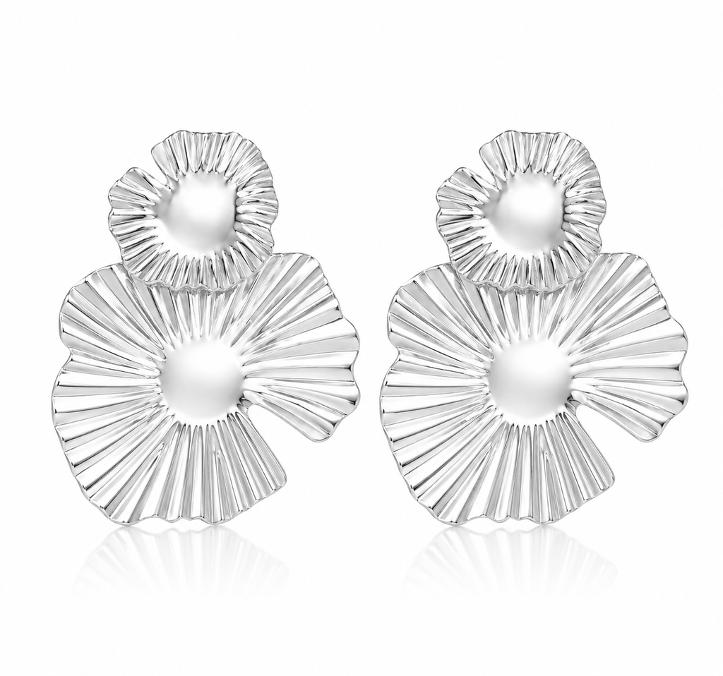 Cercei Flori Texturate Oțel Inoxidabil 7.8cm - Hipoalergenici - CM1676