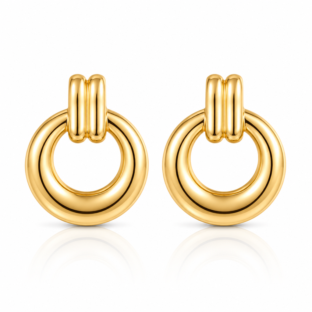 Cercei Cerc Gros Geometric 3 cm Oțel Inoxidabil Placat Aur 18K PVD - Hipoalergenici - CM1713