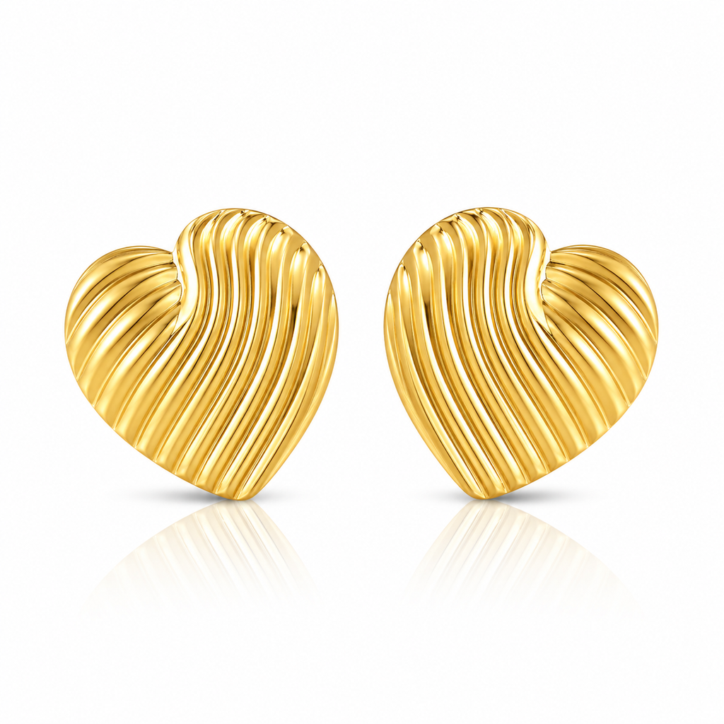 Cercei Inimioară Ondulată Oțel Inoxidabil 3 cm Placat Aur 18K PVD - Hipoalergenici - CM1715