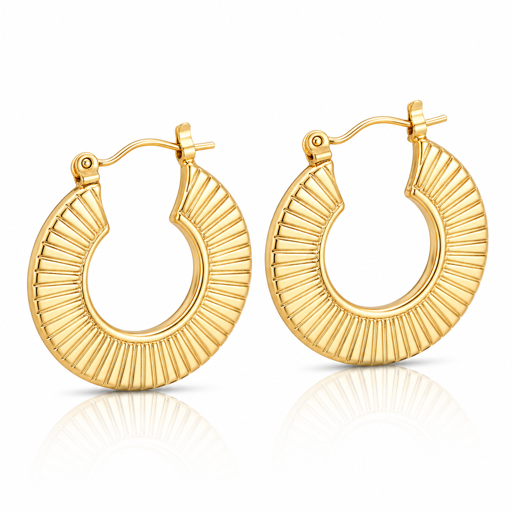 Cercei Creola cu model radial Oțel Inoxidabil 2.4 cm Placat Aur 18K PVD - Hipoalergenici - CM1720