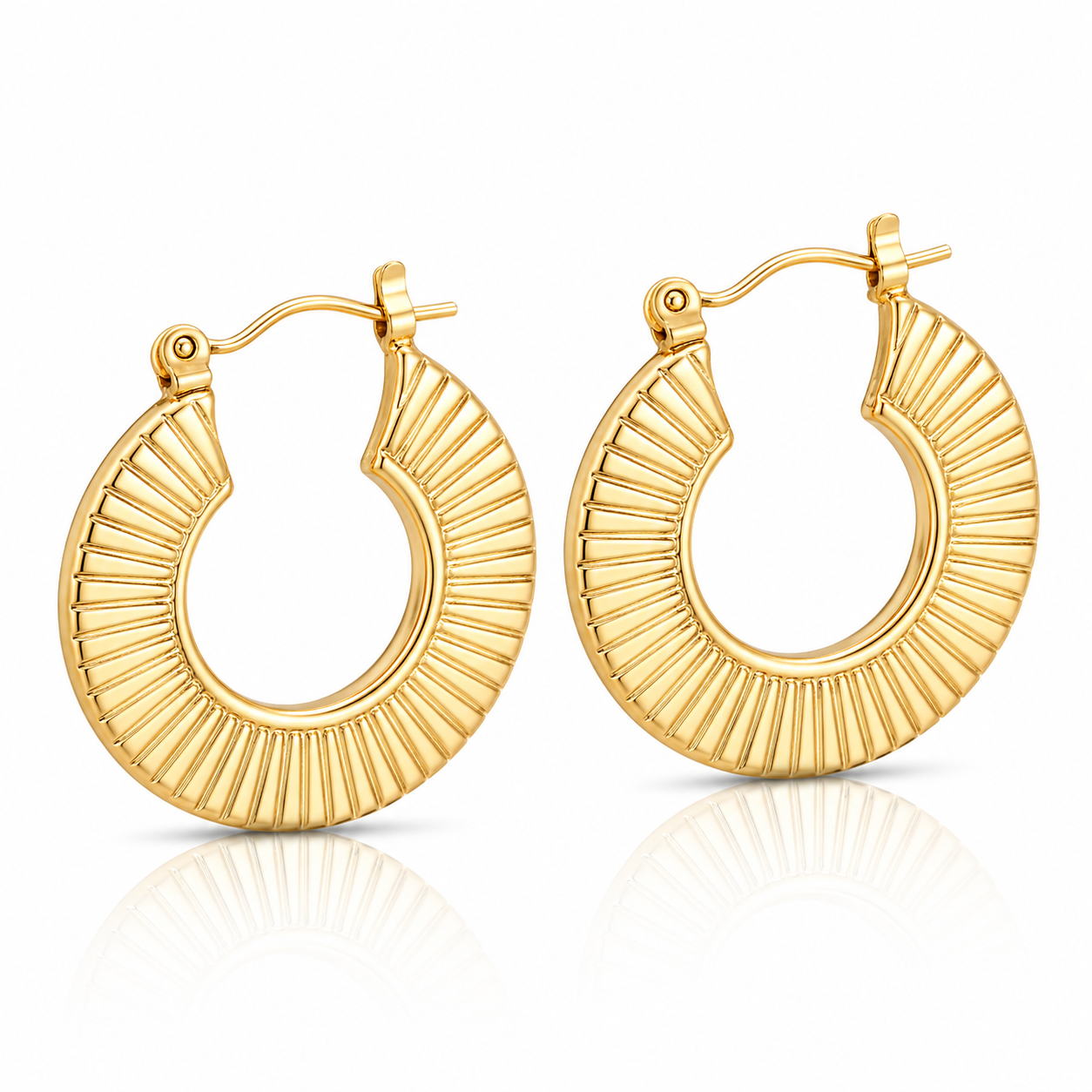 Cercei Creola cu model radial Oțel Inoxidabil 2.4 cm Placat Aur 18K PVD - Hipoalergenici - CM1720