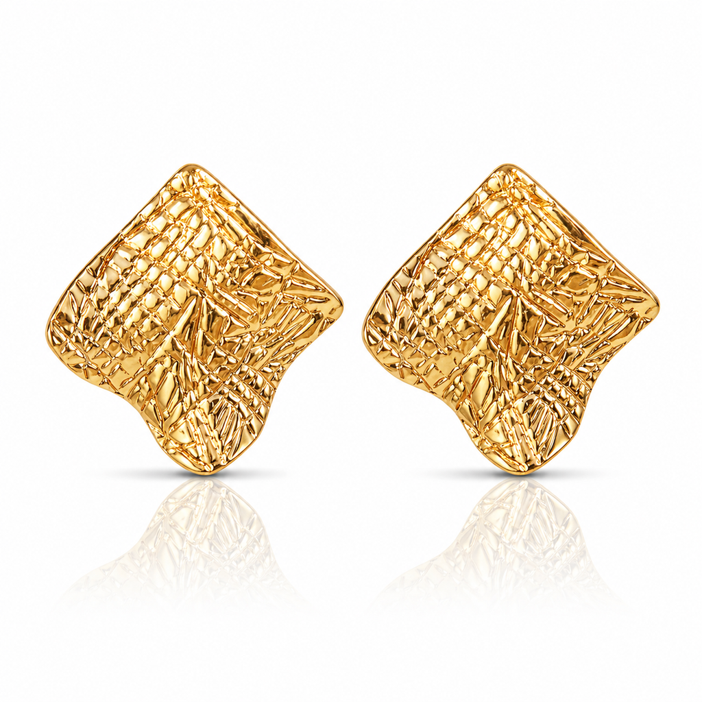 Cercei Design Texturat Geometric 2.4 cm Oțel Inoxidabil Placat Aur 18K PVD - Hipoalergenici - CM1733