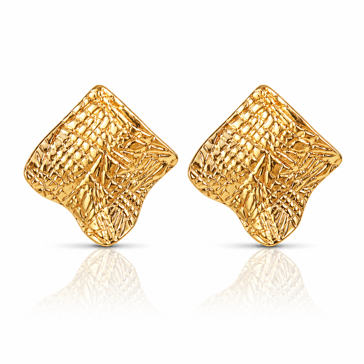 Cercei Design Texturat Geometric 2.4 cm Oțel Inoxidabil Placat Aur 18K PVD - Hipoalergenici - CM1733
