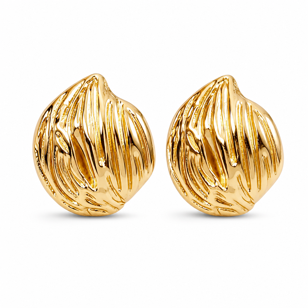 Cercei Frunză Texturată 1.7 cm Oțel Inoxidabil Placat Aur 18K PVD - Hipoalergenici - CM1741
