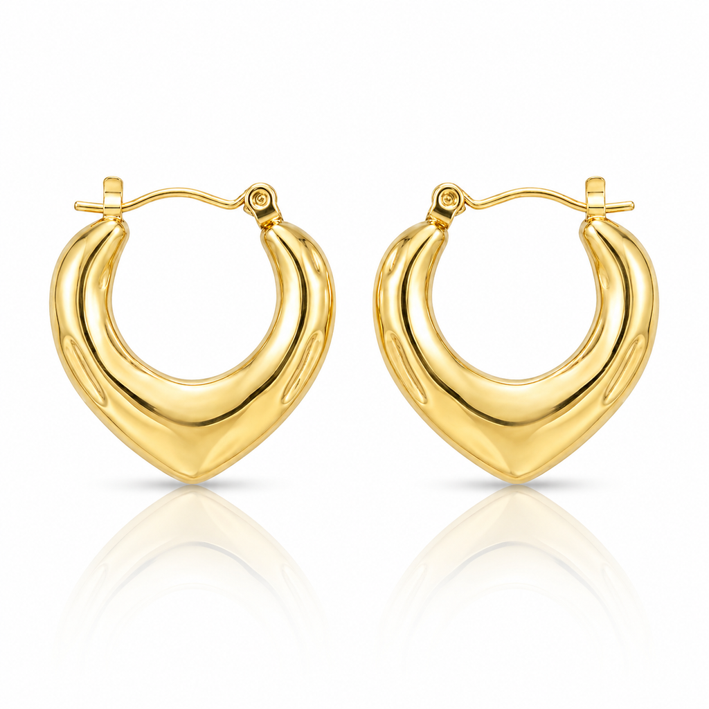 Cercei Inimioară Stilată 2.4 cm Oțel Inoxidabil Placat Aur 18K PVD - Hipoalergenici - CM1749