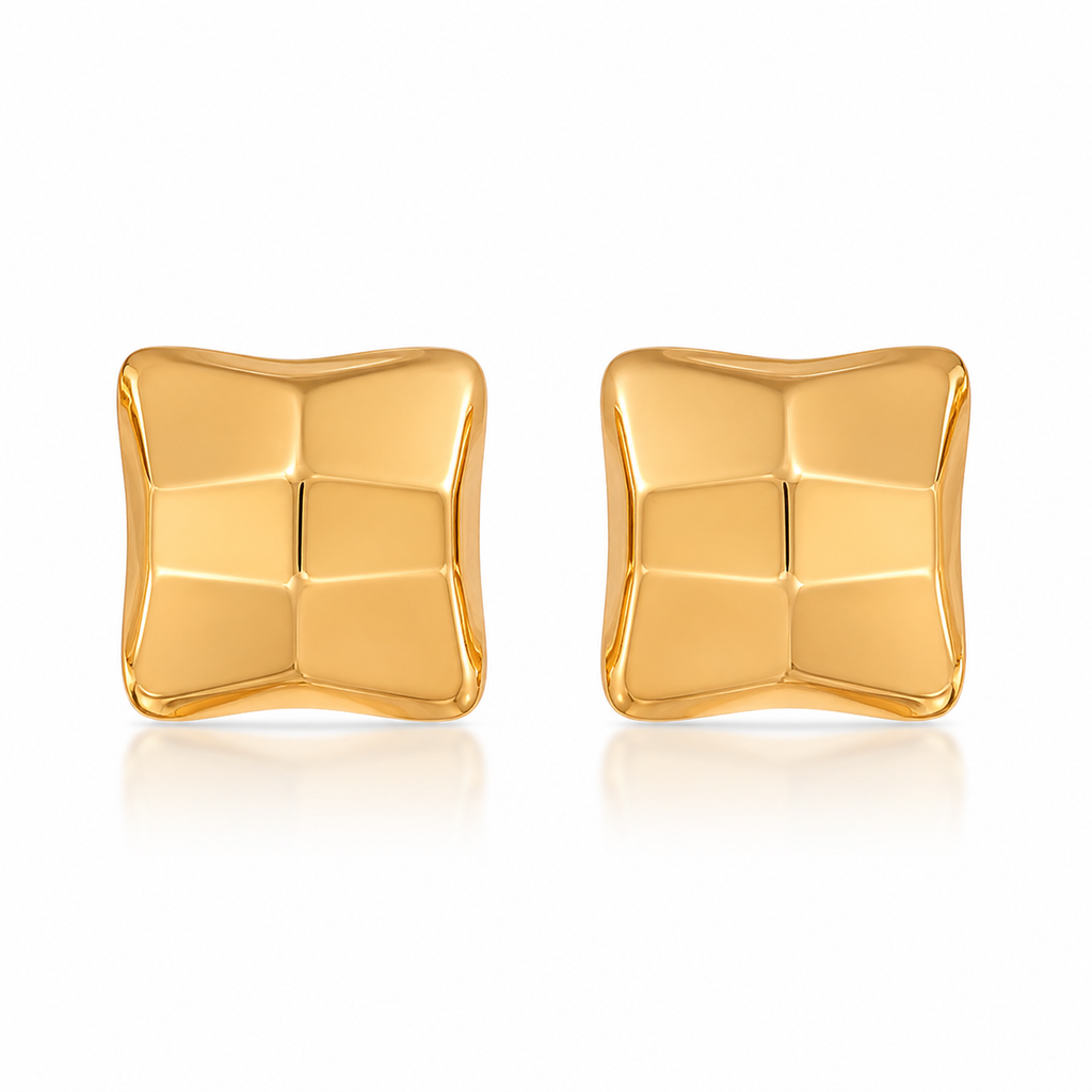 Cercei Pătrat Facetat Oțel Inoxidabil 2.5 cm Placat Aur 18K PVD - Hipoalergenici - CM1760