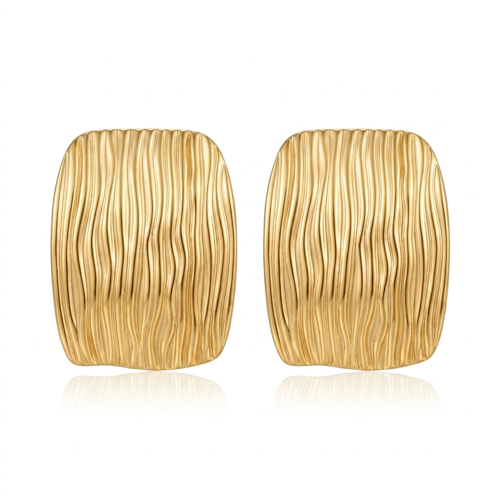Cercei Geometric Ondulat 3 cm Oțel Inoxidabil Placat Aur 18K PVD - Hipoalergenici - CM1777
