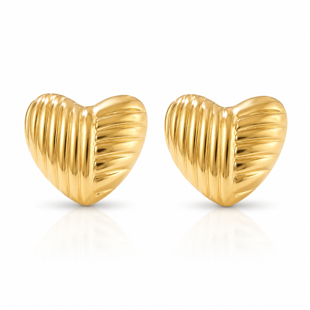 Cercei Inimioară Striată Oțel Inoxidabil 2 cm Placat Aur 18K PVD - Hipoalergenici - CM1778
