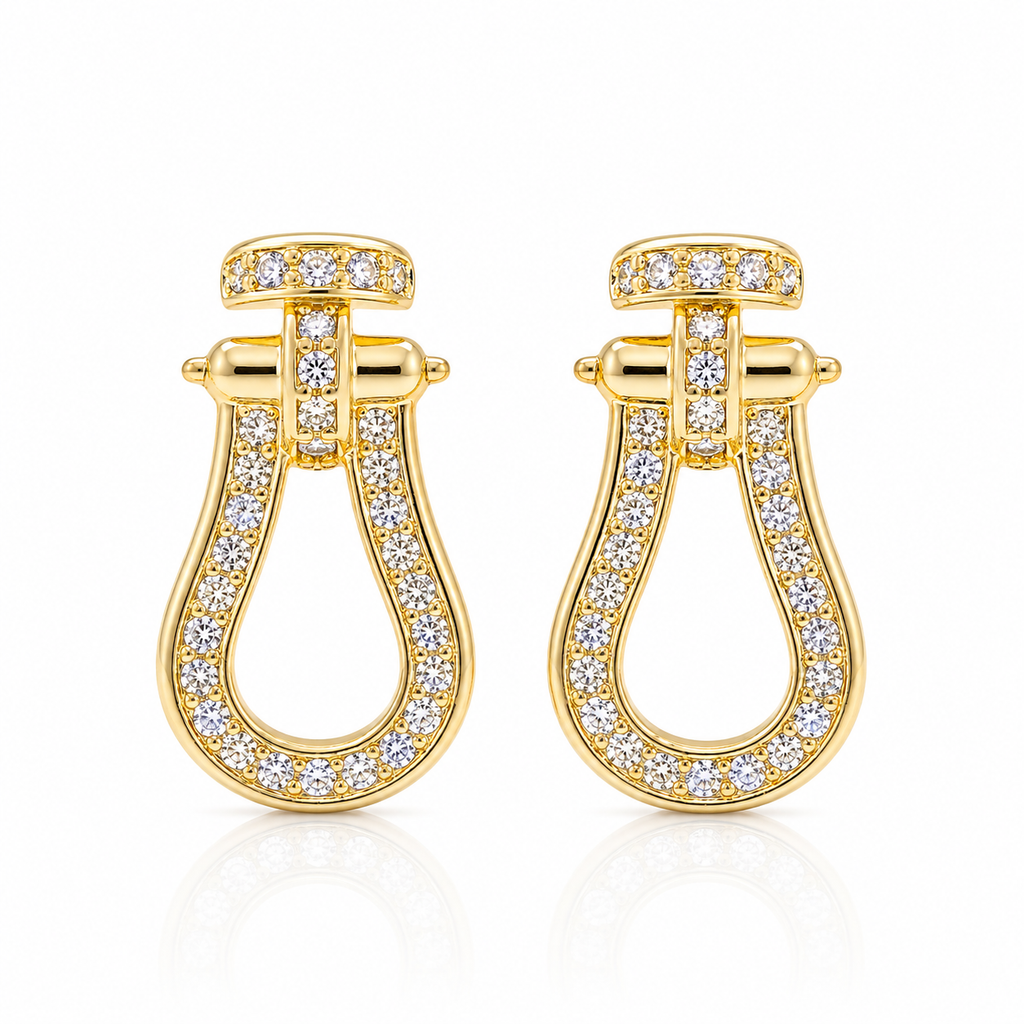 Cercei Potcoavă cu Zirconii Oțel Inoxidabil 2 cm Placat Aur 18K PVD - Hipoalergenici - CM1808