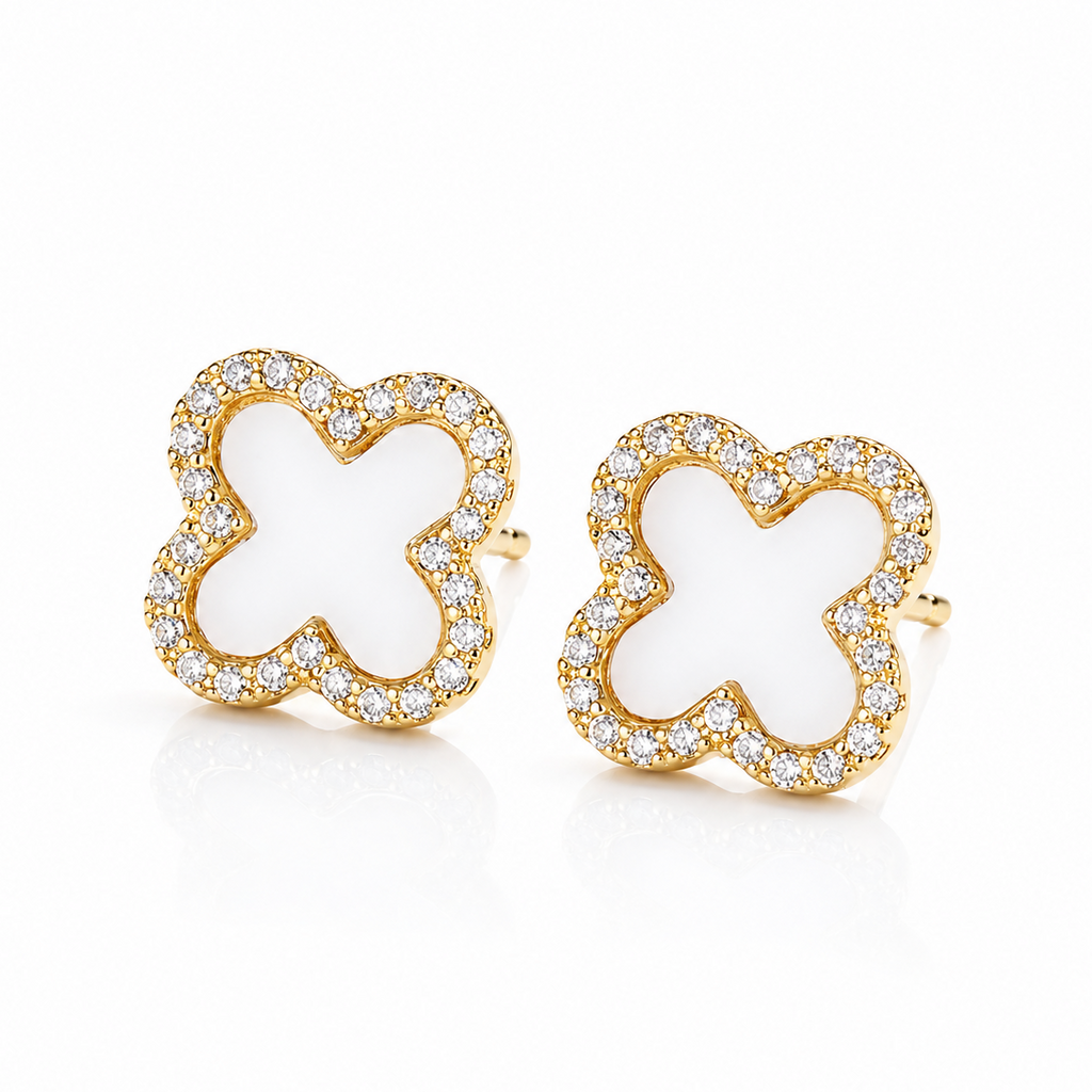 Cercei Alhambra cu Zirconii Oțel Inoxidabil 1.2 cm Placat Aur 18K PVD - Hipoalergenici - CM1809