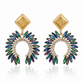 Cercei Design Geometric cu Pietre Iridiscente Inox 2.5 cm Placat Aur 18K PVD - Hipoalergenici - CM1815