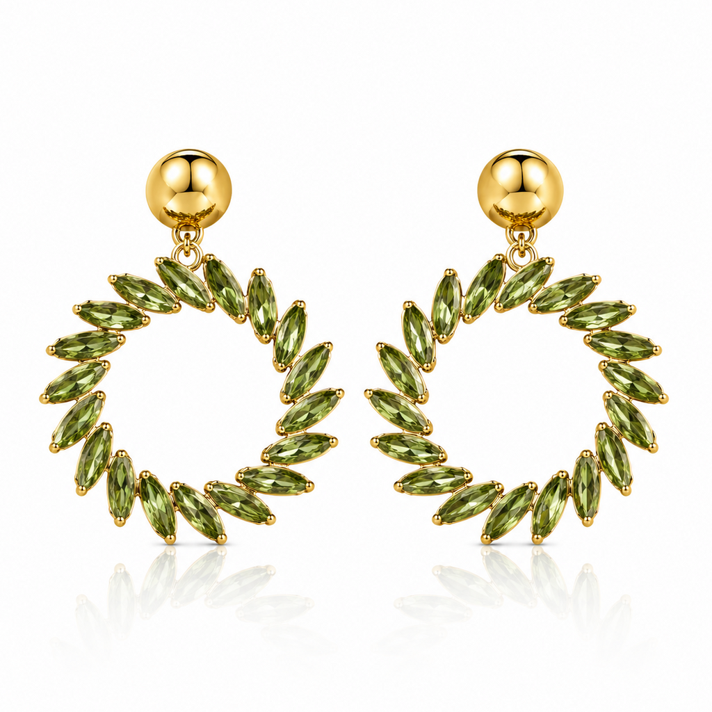 Cercei Creola Elegant cu Cristale Verzi Oțel Inoxidabil 1.5 cm Placat Aur 18K PVD - Hipoalergenici - CM1819