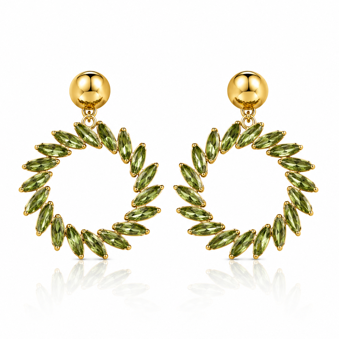 Cercei Creola Elegant cu Cristale Verzi Oțel Inoxidabil 1.5 cm Placat Aur 18K PVD - Hipoalergenici - CM1819