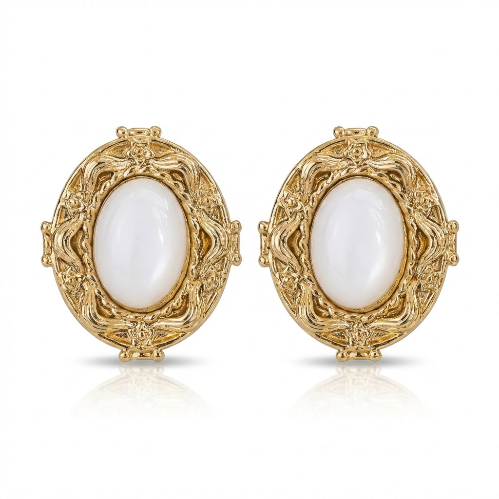 Cercei Design oval vintage Oțel Inoxidabil 2.5 cm Placat Aur 18K PVD - Hipoalergenici - CM1822