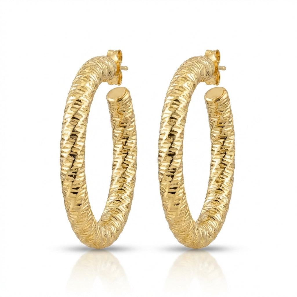 Cercei Creola Texturată cu model geometric Oțel Inoxidabil 4 cm Placat Aur 18K PVD - Hipoalergenici - CM1825