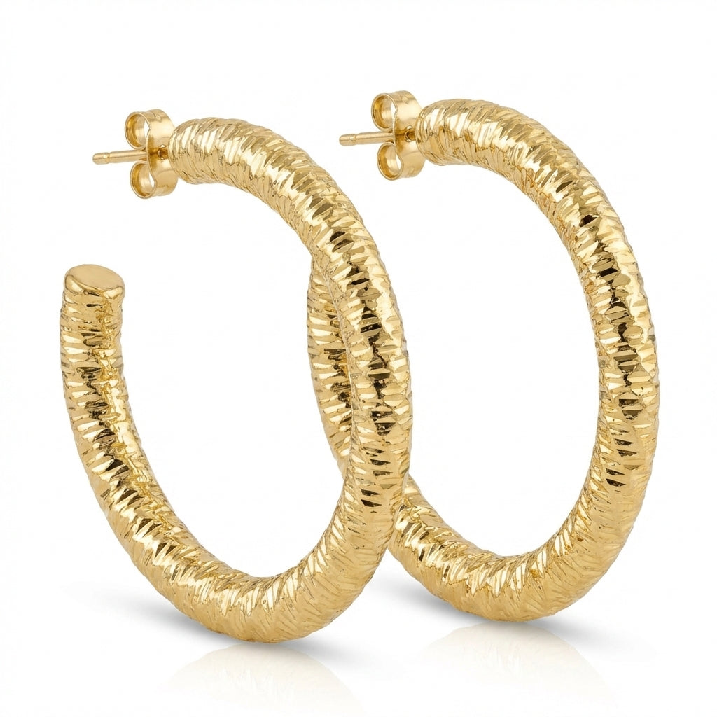 Cercei Creola Texturată cu model geometric Oțel Inoxidabil 4 cm Placat Aur 18K PVD - Hipoalergenici - CM1825