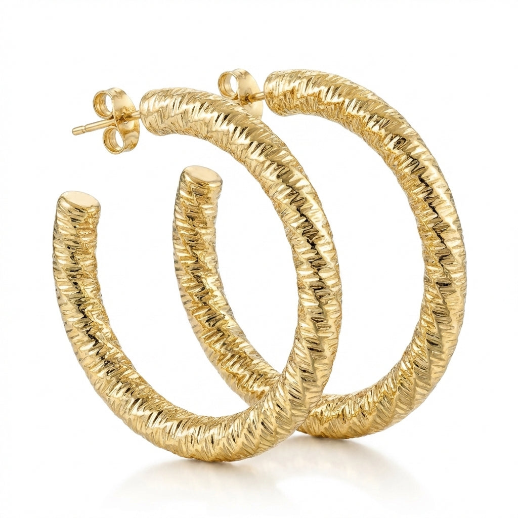 Cercei Creola Texturată cu model geometric Oțel Inoxidabil 4 cm Placat Aur 18K PVD - Hipoalergenici - CM1825