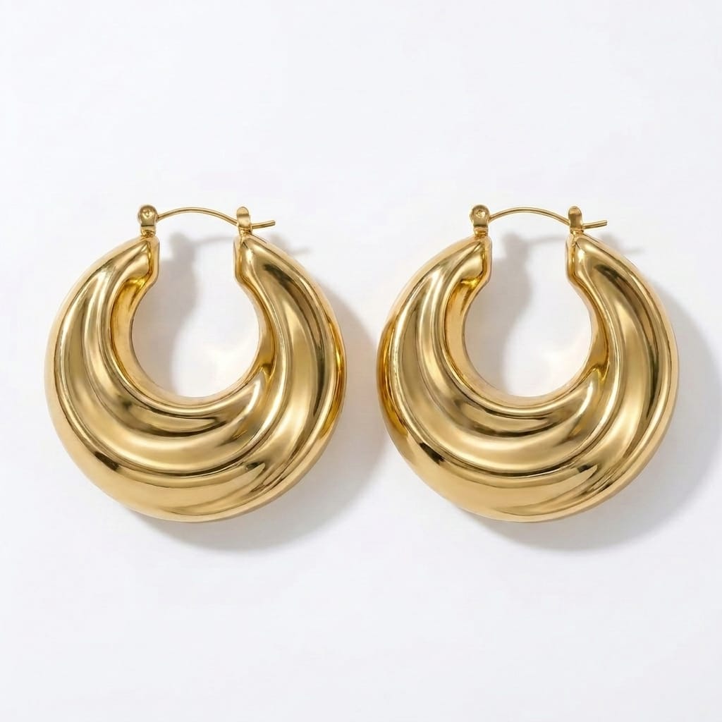 Cercei Creola Oval Bombat Oțel Inoxidabil 3.8 cm Placat Aur 18K PVD - Hipoalergenici - CM1831