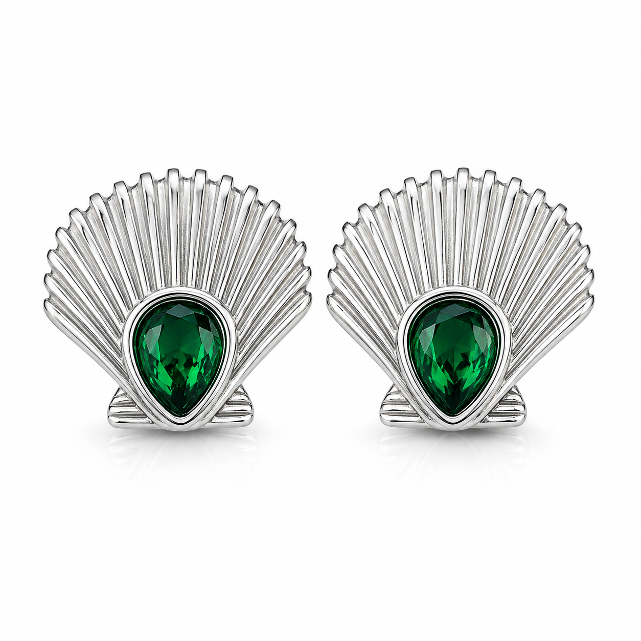 Cercei Scoică cu Piatră Verde Oțel Inoxidabil 2.5 cm - Hipoalergenici - CM1835
